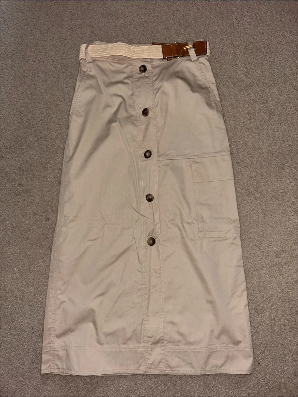 Tory Burch Beige Button-Front Utility Midi Skirt